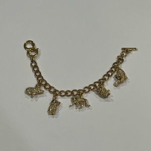Vintage Off Park Gold tone Chrystal Cat Charm Bracelet 7-8” long toggle closure